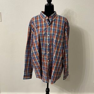 Burnt Orange and Navy Plaid Izod Premium Essentials Button Down XX-Large